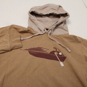 Patagonia Haul Abord Hoodie Mens Medium Tan Organic Cotton Boat Graphic Pullover